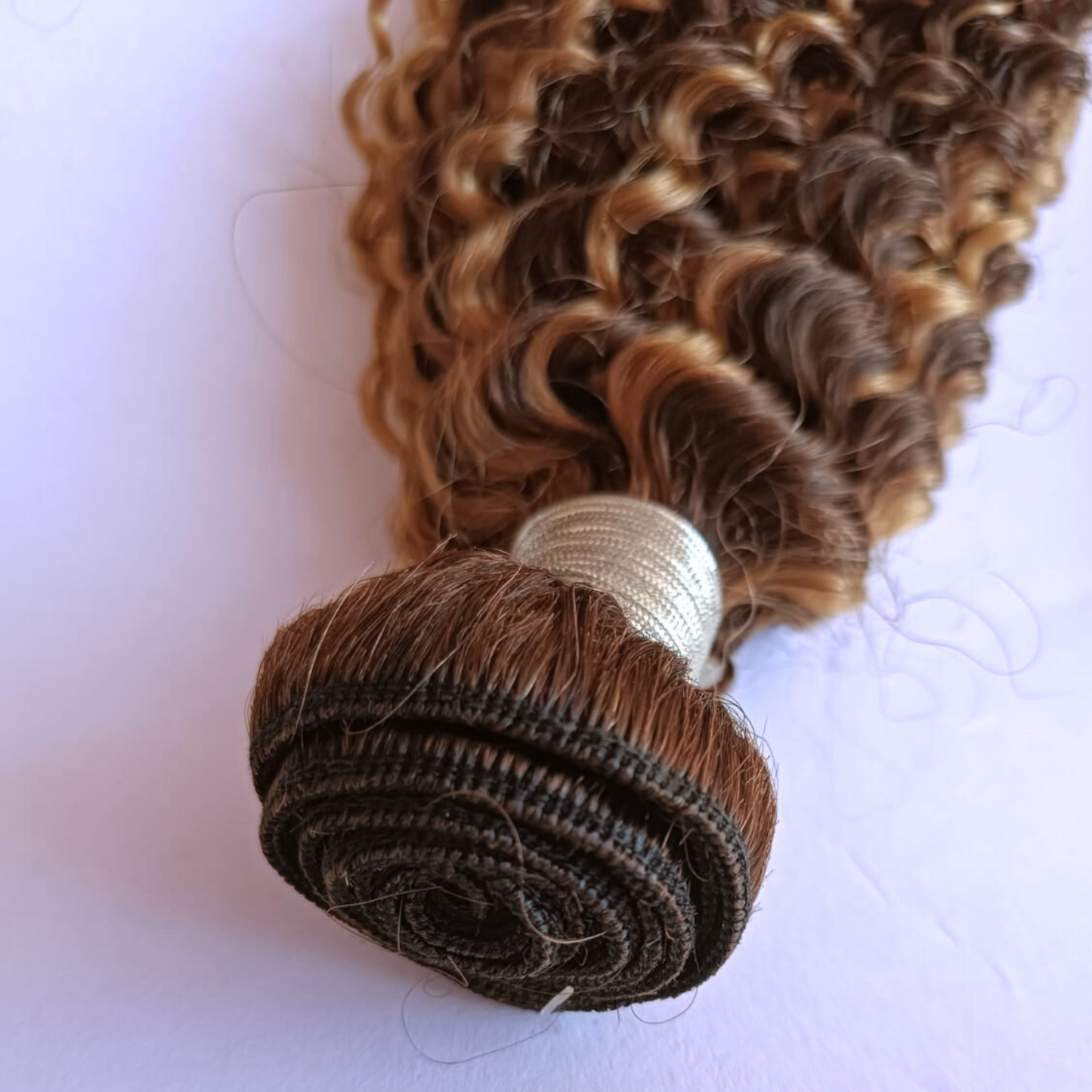 Dark Brown with Honey Blonde Highlights Curly Bundle - 100% Human Hair
