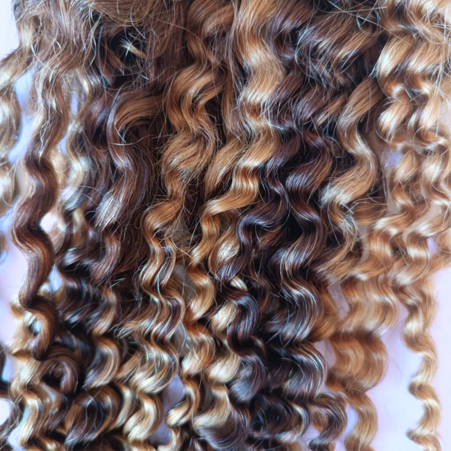 Dark Brown with Honey Blonde Highlights Curly Bundle - 100% Human Hair