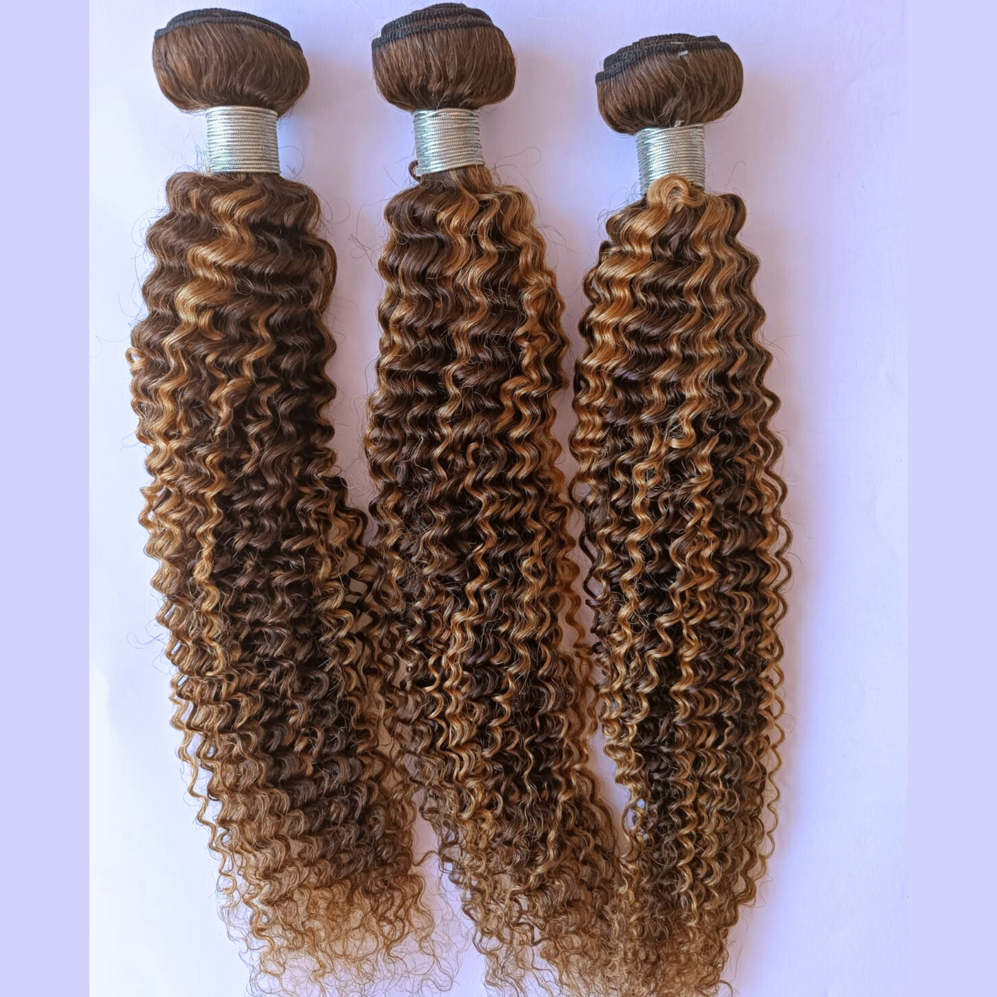 Dark Brown with Honey Blonde Highlights Curly Bundle - 100% Human Hair